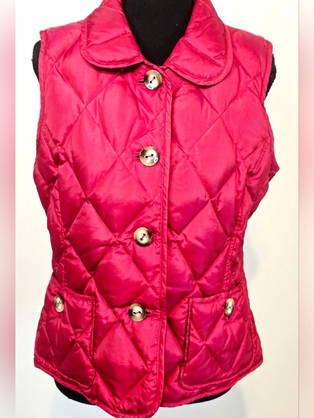 Talbots Red Quilted Puffer Vest Petite M Down Winter Preppy